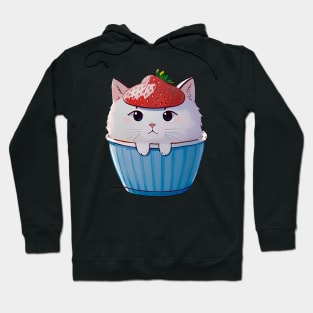 Cute Kawaii Cat in a Cup with Strawberry Hat Hoodie